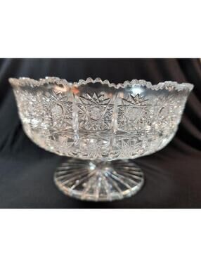 Vintage Bohemian Czech Crystal Queen Lace 8" Round Bowl Hand Cut Sawtooth Rim 8"